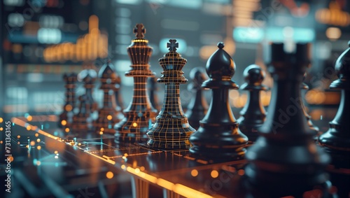 Visuals representing strategy, planning, chess pieces symbolizing strategic moves, graphs, and analytics photo