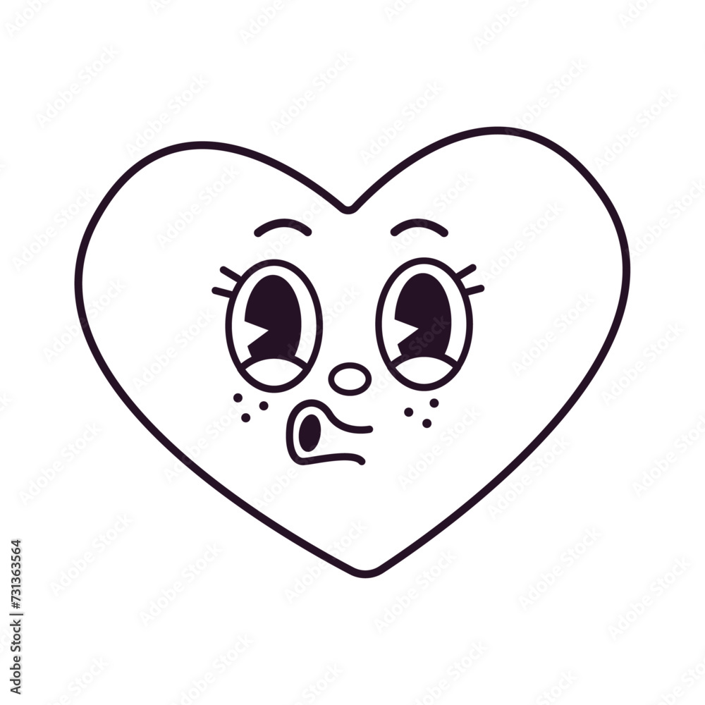 Groovy outline love character sticker with doodle line hearts. Funky retro happy face heart clipart for Valentine's day Groovy outline love character sticker with doodle line hearts. Funky retro happy face heart clipart for Valentine's day