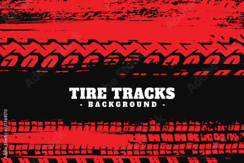 Vector Tire Track on orange Background. Grunge Tire Track.	