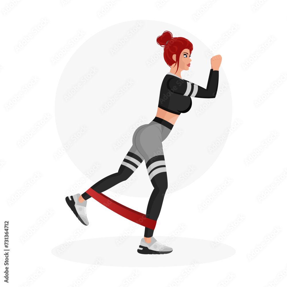 Fototapeta premium Illustration of a beautiful athletic girl working out in the gym. Fitness girl. Sports girl.