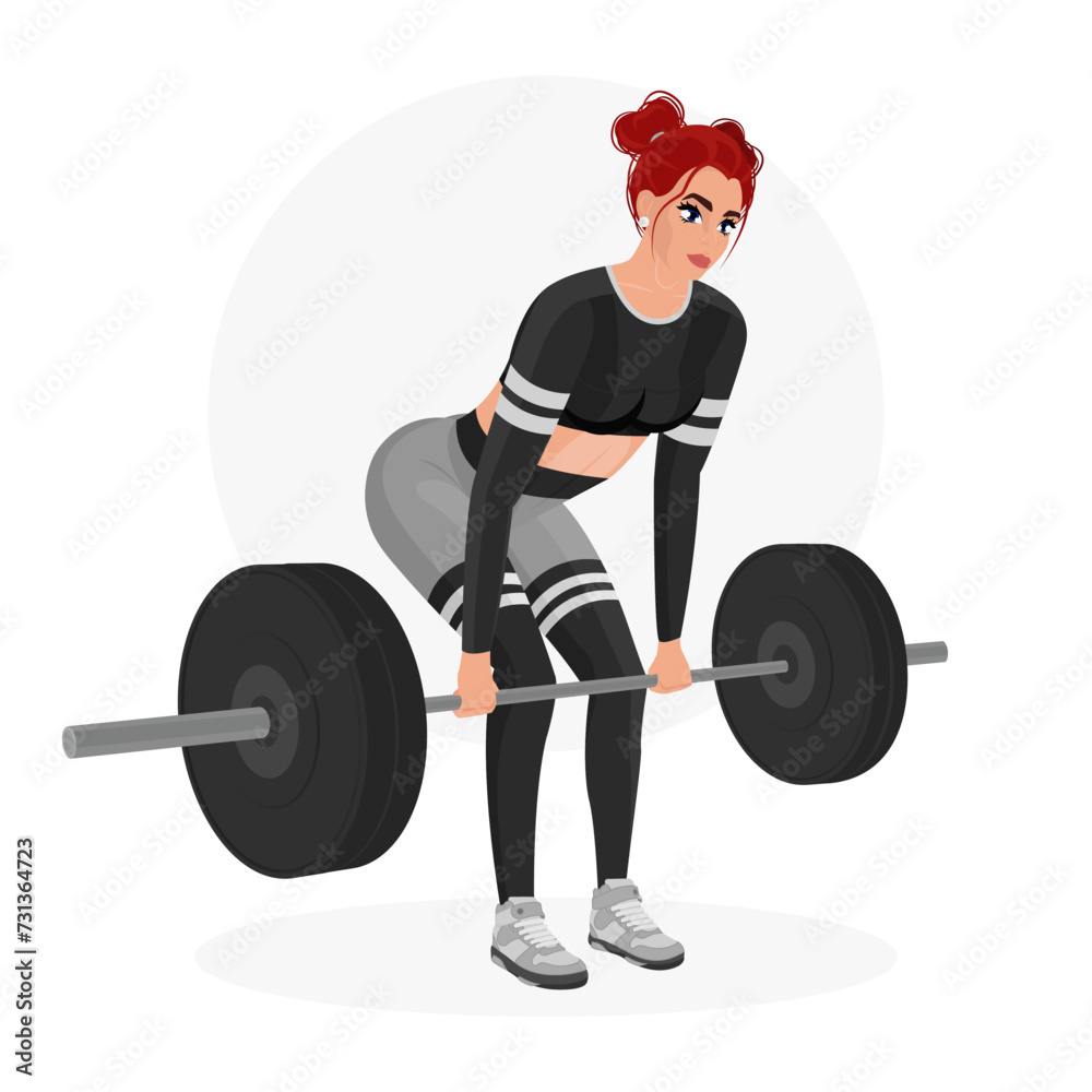 Fototapeta premium Illustration of a beautiful athletic girl working out in the gym. Fitness girl. Sports girl.