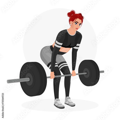 Illustration of a beautiful athletic girl working out in the gym. Fitness girl. Sports girl.