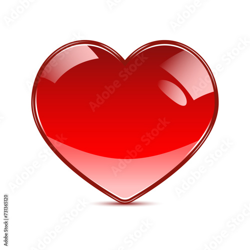 glossy red heart isolated on white background. Vector illustration.