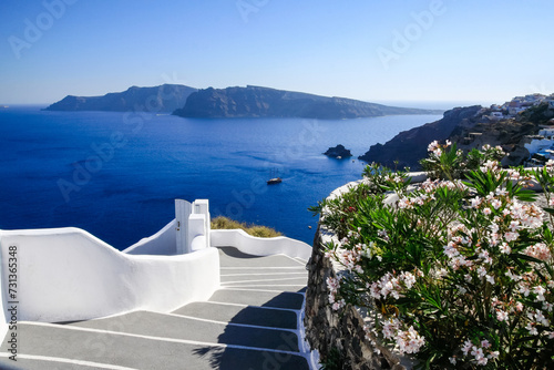 Cycladic volcanic island Santorini  famous travel destination  Aegean Sea  Greece.