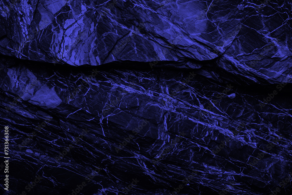 Fototapeta premium Dark stone navy granite texture. Close-up blue rock surface for banner ad design. Grunge abstract background with copy space