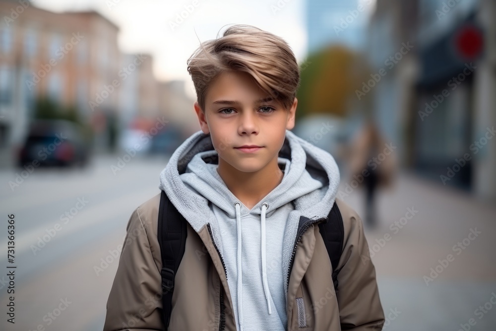 Portrait of a handsome young boy in winter clothes on the street Portrait of a handsome young boy in winter clothes on the street