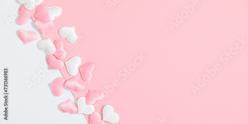 Pink and white background with pink and white hearts. Valentine's Day concept © prime1001