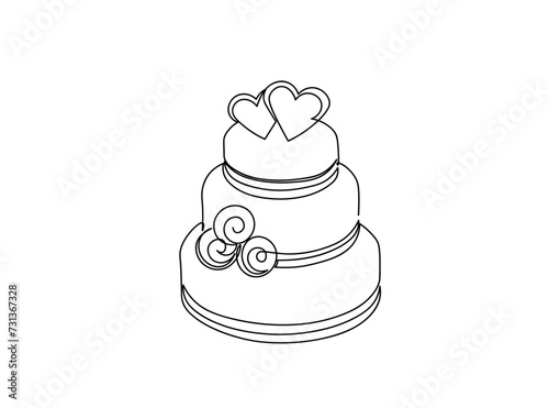 Cake Single Line Art Drawing