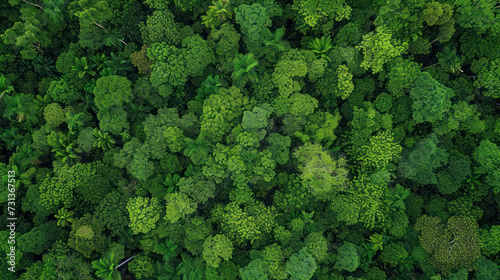 Aerial Overview of the Lush Tropical Rainforest Canopy © SebuahKisah