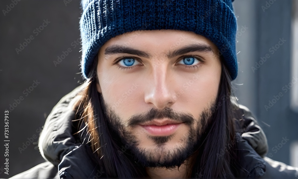 Closeup portrait of handsome young man in a hat. Closeup portrait of handsome young man in a hat.