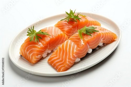 salmon steak, fillet with herbs against isolated white background.