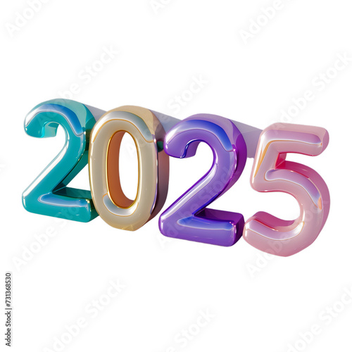 Year 20253 text in 3d render illustration on transparent background.