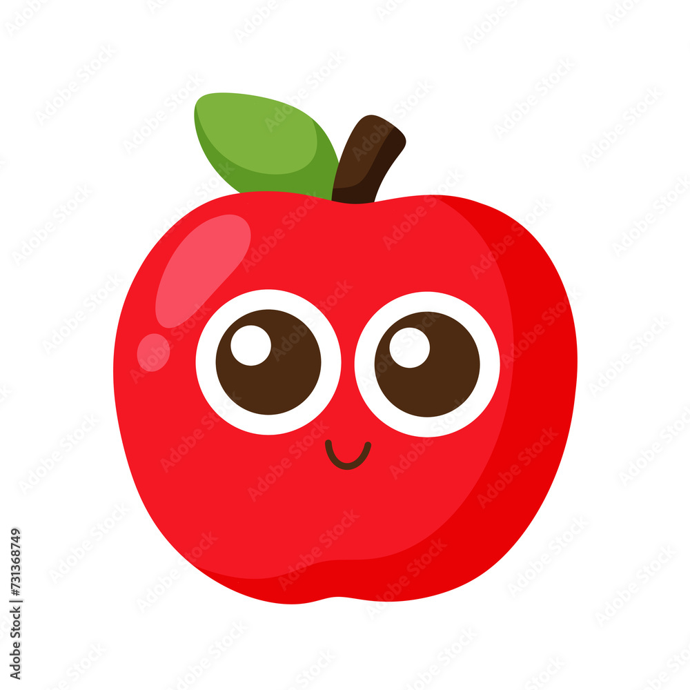 Red apple fruit cartoon character icon.