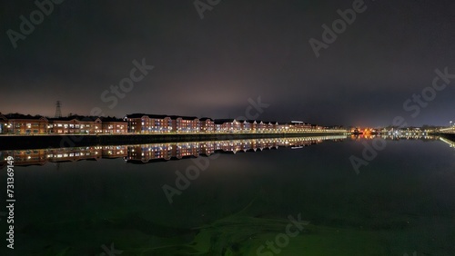 City lights view along the lake