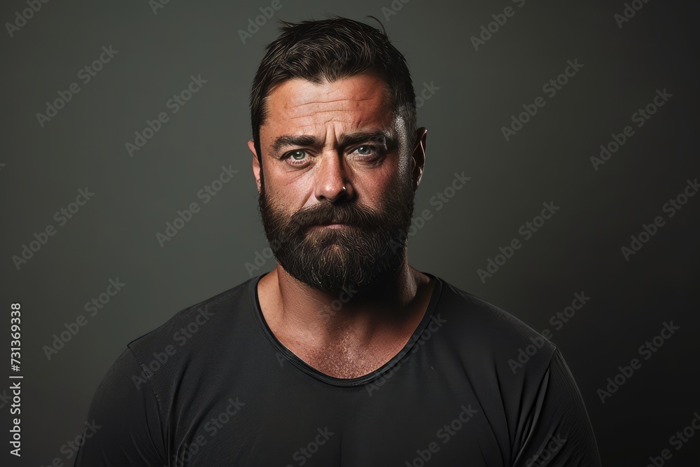Portrait of a handsome man with beard and mustache on dark background