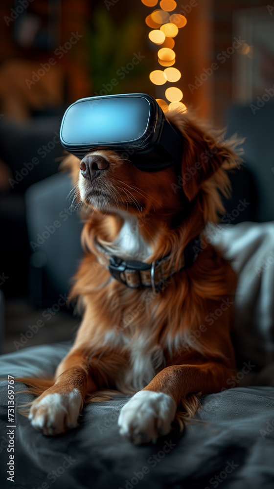 Dog Explores Virtual Worlds with VR Headset Dog Explores Virtual Worlds with VR Headset