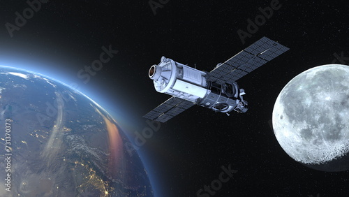 人工衛星と地球　3DCGレンダリング