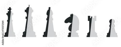 Vector Set of Black Sketch Chess Pieces. Full Chess Figures Collection. 