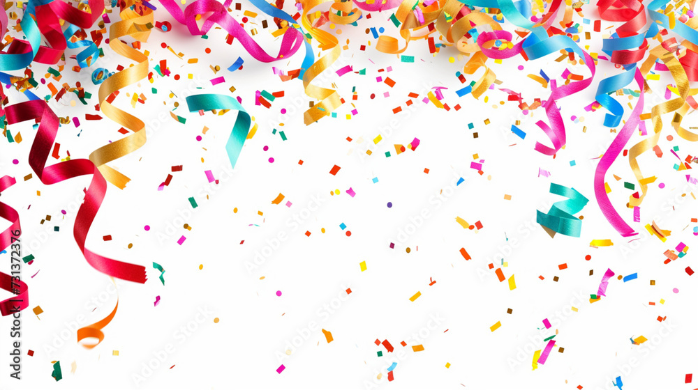 Joyful Frame: Confetti and Streamers Create a Festive Clipart on a White Background, Offering a Versatile and Dynamic Design. Joyful Frame: Confetti and Streamers Create a Festive Clipart on a White Background, Offering a Versatile and Dynamic Design.