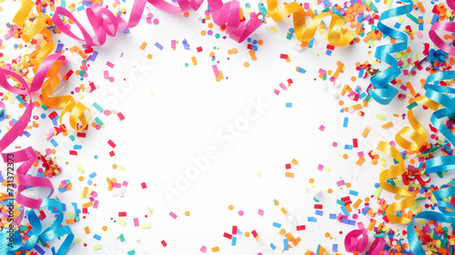 Joyful Frame: Confetti and Streamers Create a Festive Clipart on a White Background, Offering a Versatile and Dynamic Design.