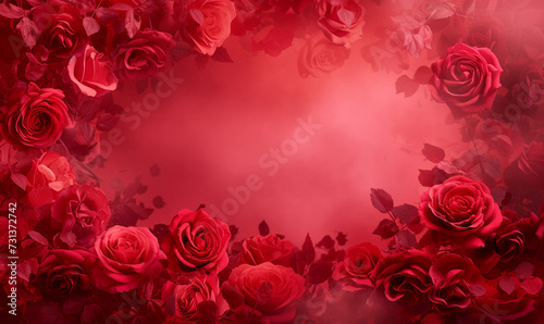 Passionate Frame  Red Roses on Red Background  Offering Creative Space for Text and Passionate Design.