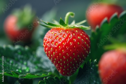 Strawberry harvest. Background with selective focus and copy space