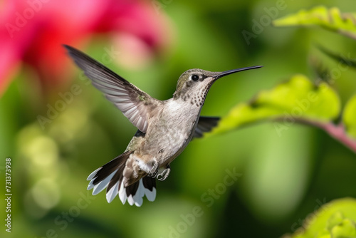 Hummingbirds in spring nature. Background with selective focus and copy space