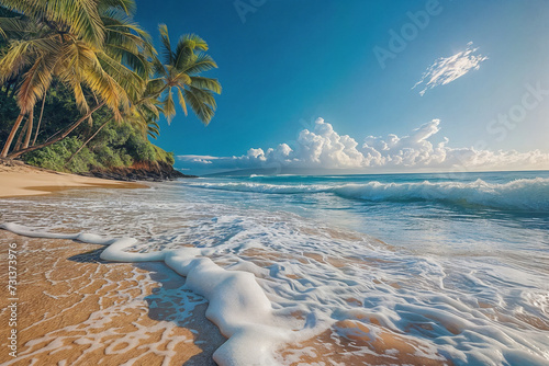 Seashore on a tropical island. Background with selective focus and copy space