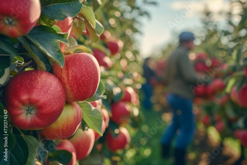 Apple harvest from a farmer's orchard. Background with selective focus and copy space