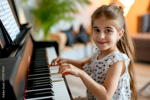 The concept of music learning study in childhood. Background with selective focus and copy space