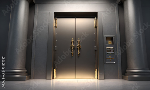3d render Opening Of The Vault Door In Bank with a lot of money