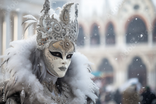 Elegant Person in Vibrant Carnival Costume and Mask at Venice Festival © Dmitry Rukhlenko