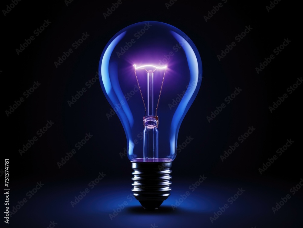 A glowing light bulb on a dark background. Generative AI. A glowing light bulb on a dark background. Generative AI.