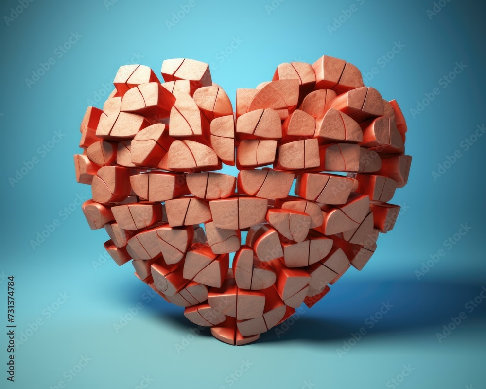 A broken heart made of pieces of wood. Generative AI. A broken heart made of pieces of wood. Generative AI.