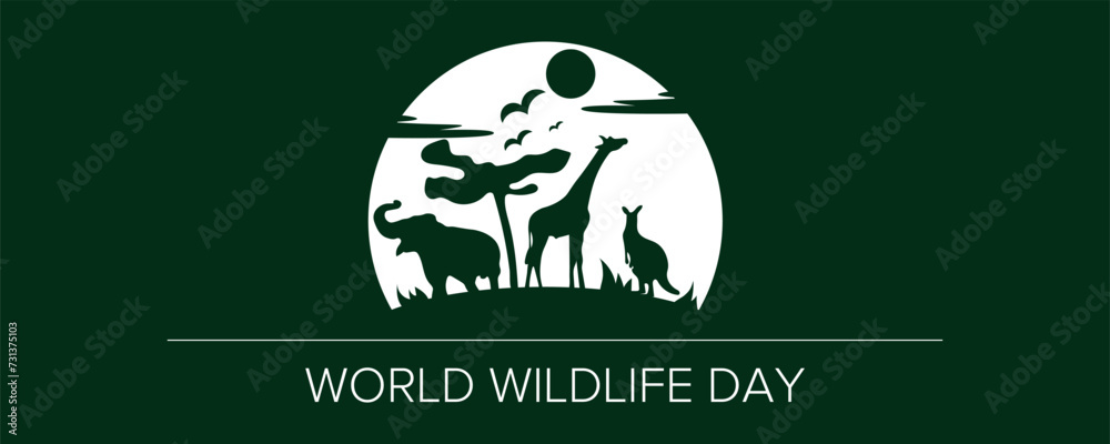 Banner for World Wildlife Day with drawn animals 