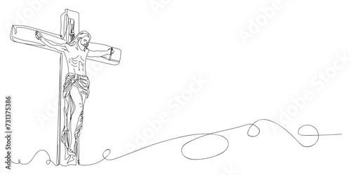 Drawn crucified Jesus Christ on white background