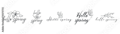 Set of text HELLO, SPRING on white background