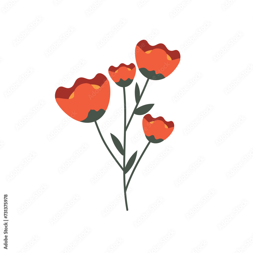 Obraz premium Drawn flowers on white background