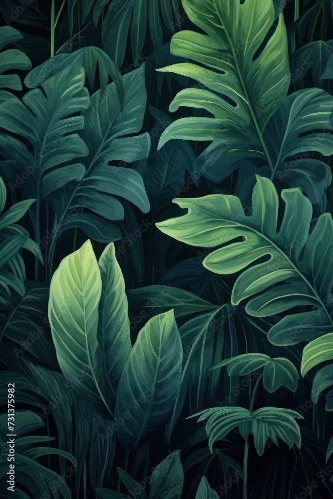 Green leaves and stems on a Charcoal background