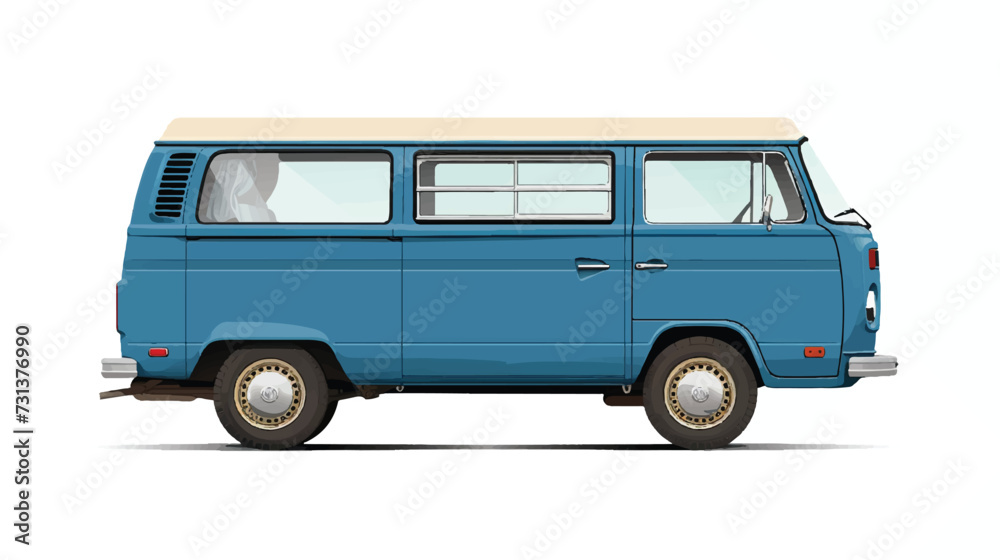 2D vector illustration, blue mini van isolated