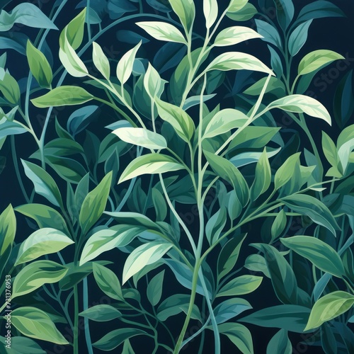 Green leaves and stems on a Green background