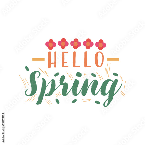 Text HELLO, SPRING on white...