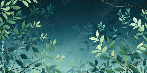 Green leaves and stems on a Green background