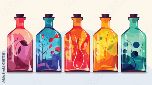 2D vector illustration, colorful bottles set...