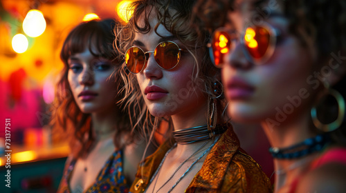 Group of Women Wearing Sunglasses and Necklaces at festival