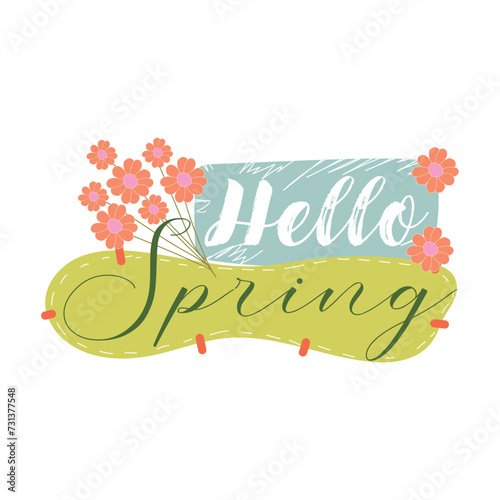 Text HELLO, SPRING and flow...