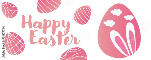 Drawn Easter banner with pink eggs on white background