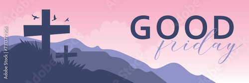Banner with text GOOD FRIDAY and crosses