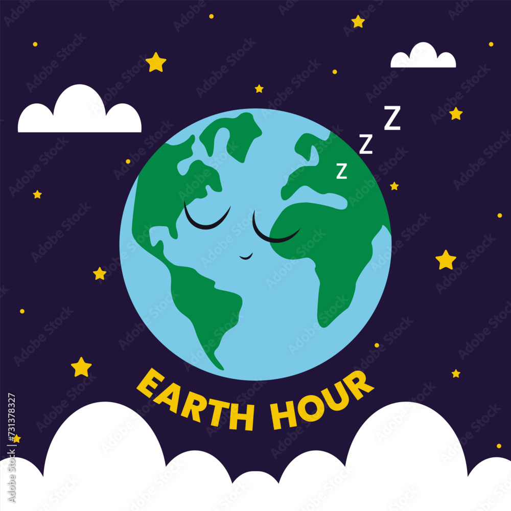 Poster with sleeping planet and text EARTH HOUR Poster with sleeping planet and text EARTH HOUR