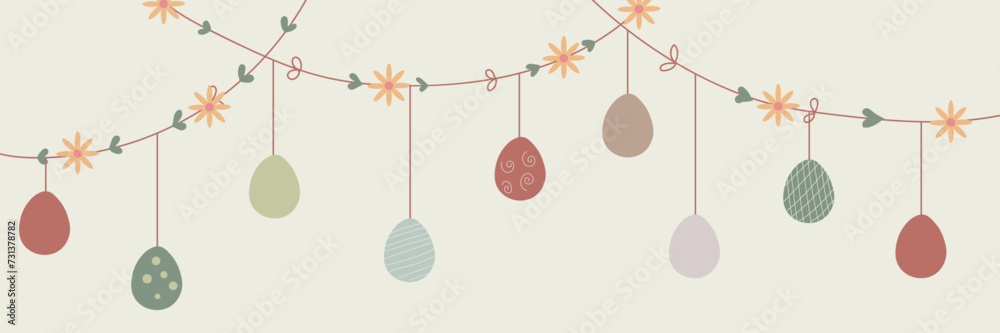 Beautiful Easter garland made of eggs on light background
